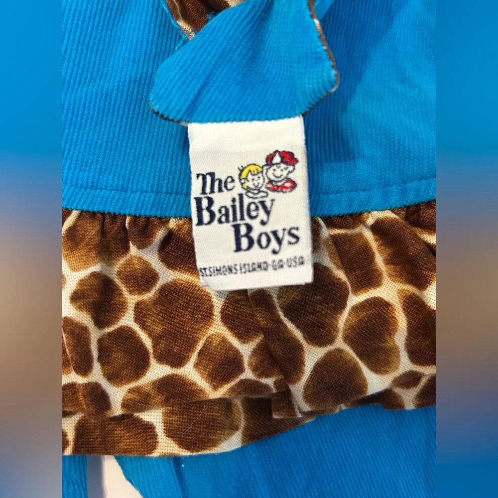 The Bailey Boys Blue Soft Corduroy Giraffe appliqué Leopard Print Trim Size 12 M